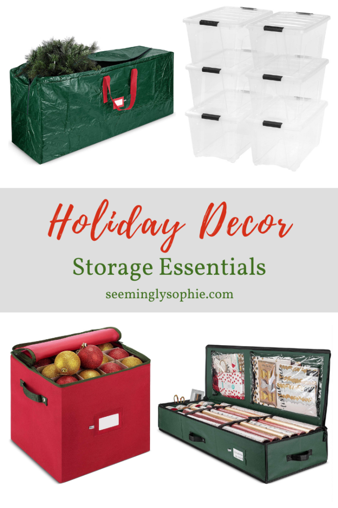 Once the holidays are over, it can be tough to find space to organize and store all of your decorations. These 5 holiday storage solutions are essentials for organizing and storing your holiday items and decorations. From wrapping paper organizers to ornament storage boxes, this list has it all! #holidays #decorations #holidaydecor #storage #organization #storagesolutions #wrappingpaper #Christmas